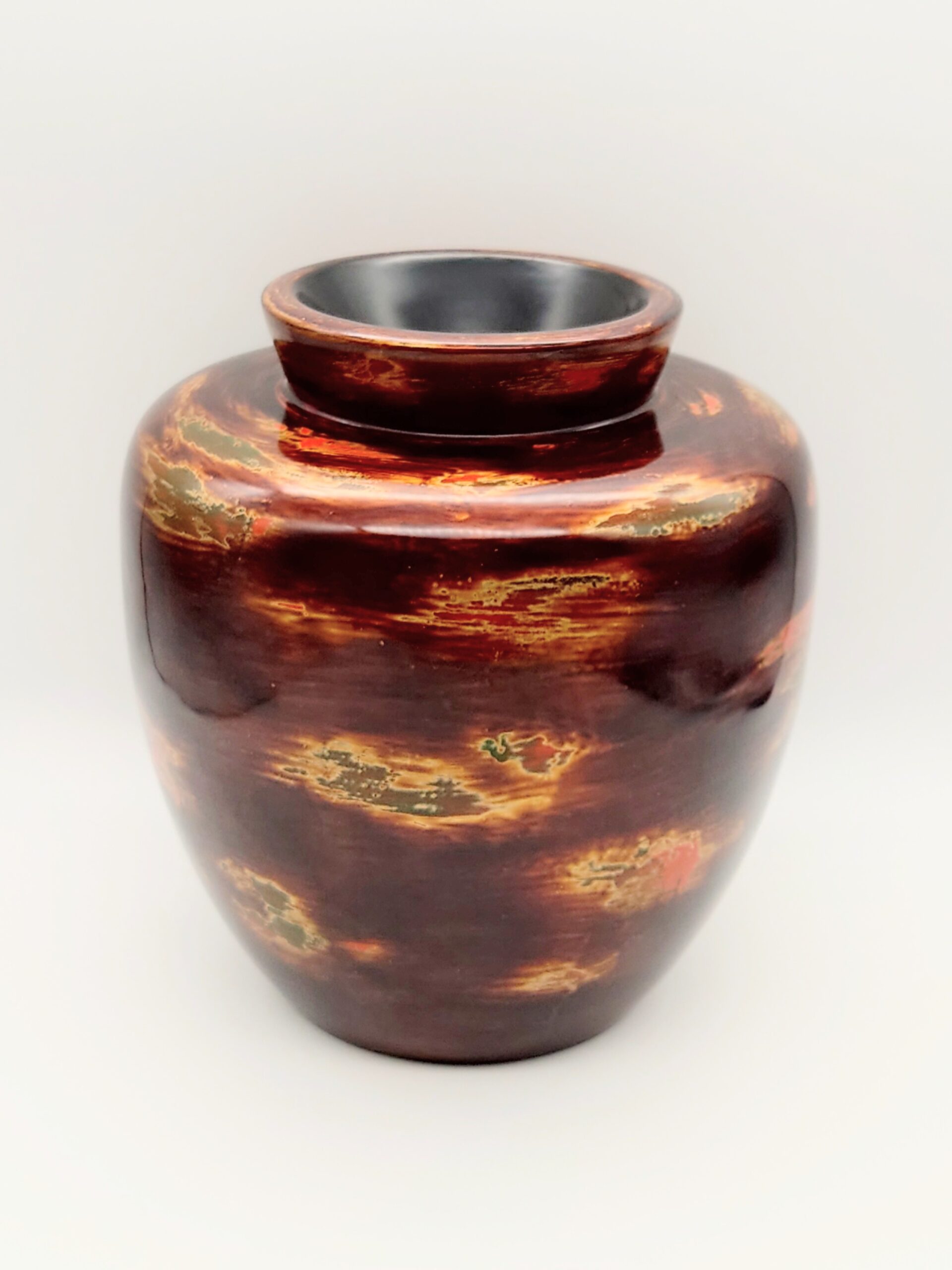 紀州漆器　谷岡漆芸　伝統工芸士【谷岡 敏史】造　木製蝋色漆器花瓶　共箱　花入 紀州漆器 伝統工芸士 谷岡敏史作 木製根来塗花瓶 6寸壺台付(木箱